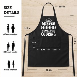 Mr Goodlookin' is Cookin,Funny BBQ Grilling Cooking Chef Aprons for Men,Dad,Boyfriend,Farther,Grandpa,Friend,Chef Apron with 2 Pockets,Kitchen Gifts for Men,Chef Gifts for Birthday Christmas -7