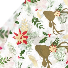 WRAPAHOLIC Christmas Wrapping Tissue Paper - 25 Sheets Antlers with Holly Design Paper Bulk for Xmas Packing, DIY Crafts - 19.7x27.5 inch
