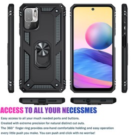 Yerebel for Mi Poco M3 Pro/Redmi Note 10T 5G M2103K19G Case with Tempered Glass Screen Protector, [Military Grade] [Metal Ring] [Magnetic Support] Heavy Duty Cover for Xiaomi Redmi Note 10 5G (Black)