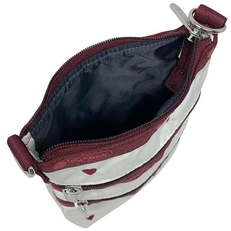 LeSportsac 4007 Smartphone Shoulder Bag 3-Zip Crossbody, BERRY HEART EMB