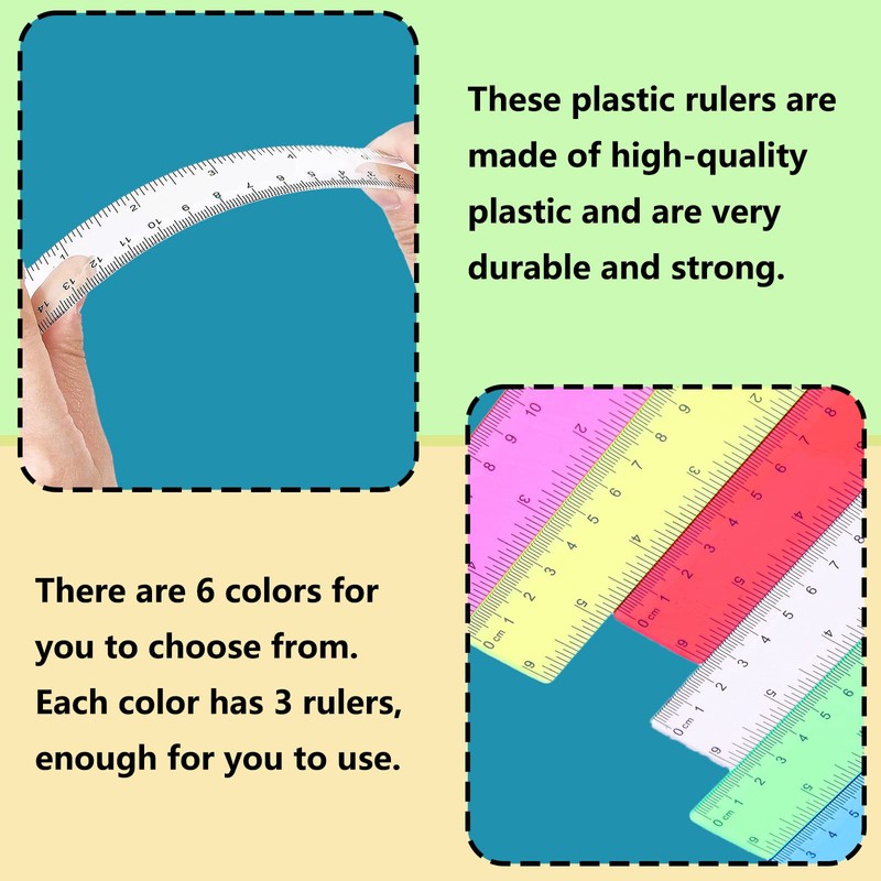 ZoeTekway Plastic Small Ruler Children's Small Ruler Primary School Flexible