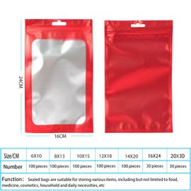 30Pcs Red Mylar Ziplock Bags Foil Sealed Bags Holographic Plastic Packaging Bags,16x24cm Smell Proof Bags Sweet Pouches Bags,large Resealable Bags Sample Bags Storage Grip Seal Bags for Food,Jewelry