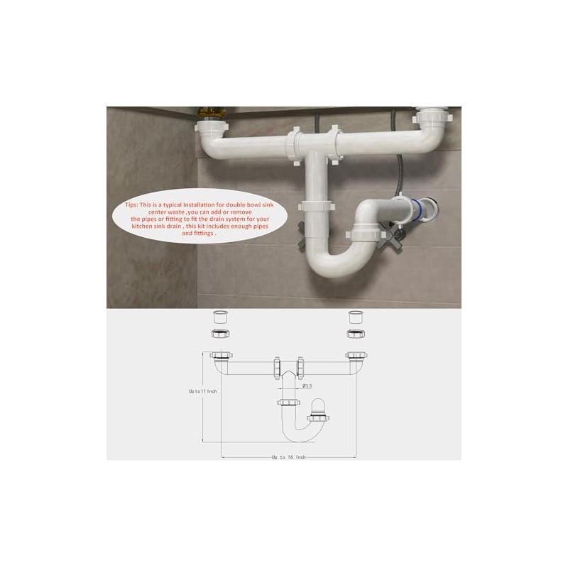 Kitchen Sink Drain Kit,1-1/2”,for Most Kitchen Sink Drain Repair Kit