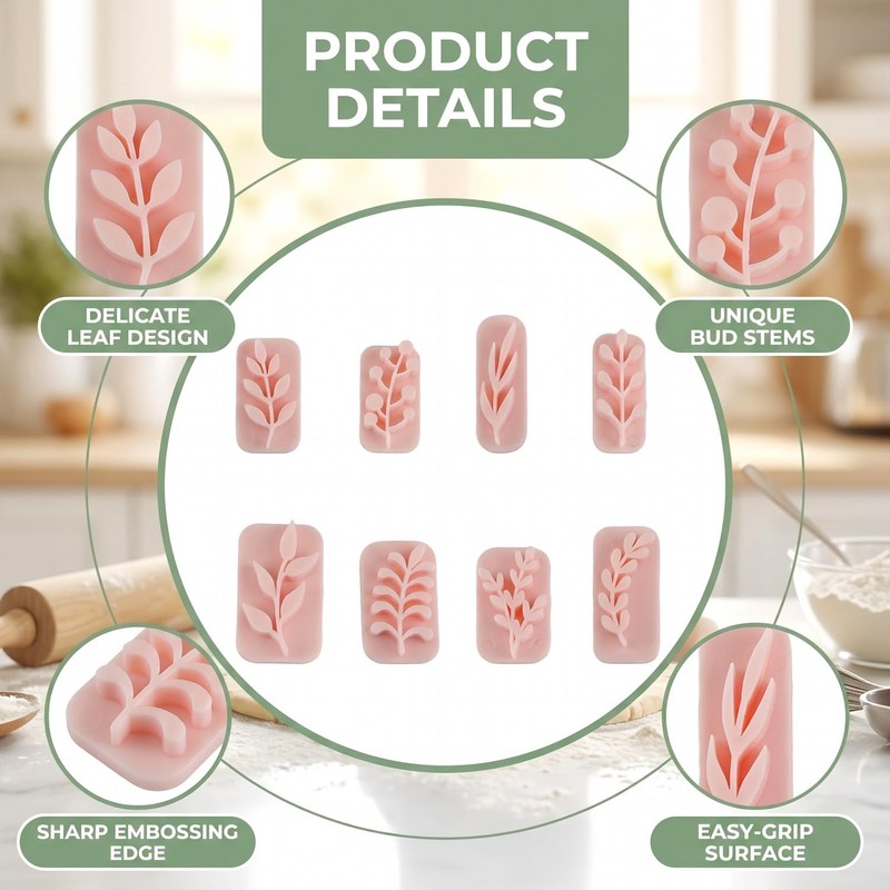 Gaomumu 8PCS Leaf Clay Stamps, Reusable Press Embossing Tools, Delicate