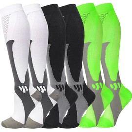 Gcbiger Compression Socks (3 Pairs) for Men Circulation 20-30 mmHg Medical Compression Stockings Women Breastfeeding, Black + white + green