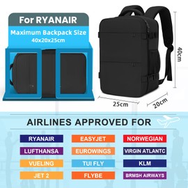 Cmezevi Cabin Bags 40x20x25 for Ryanair, Small Underseat Carry-ons Bag Hand Luggage Bag Travel Backpack Cabin Size 20L Fit 14 Inch Loptop Bags for Women Men with Trolley Sleeve - Black