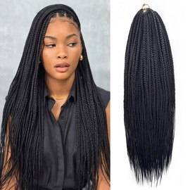 Box Braids Crochet Hair 24 inch Black Pre Looped Crochet Box Braids Hair for Black Women Soft Lightweight Prelooped Braided Hair Extension (Black, 24 Inch)
