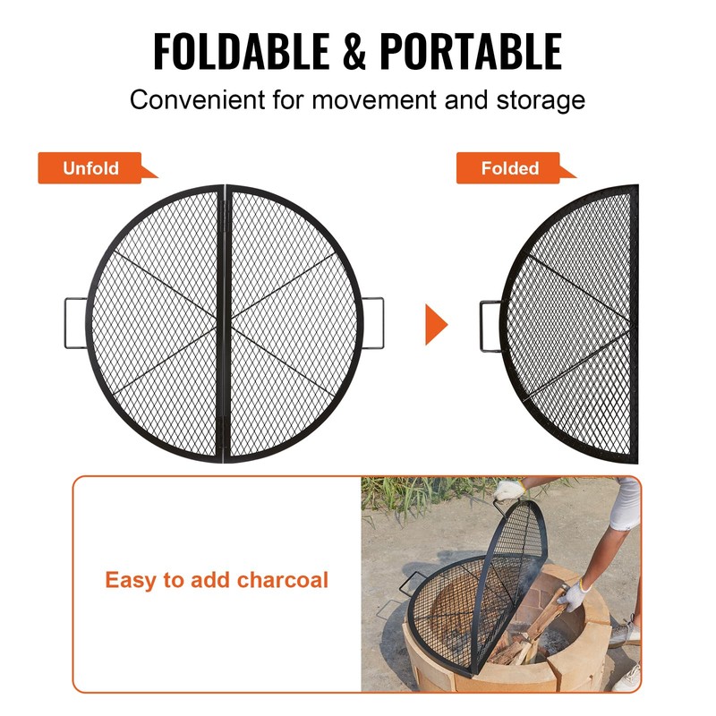 VEVOR X-Marks Fire Pit Grill Grate, Foldable Round Cooking Grate,