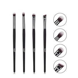 MSQ Pro Eye Brush Set 4pcs Smoky Eye Shadow Contour Kit with Soft Synthetic Hairs & Real Wood Handle for of Eyeshadow Eyebrow Makeup Cream Powder Highlighter - Black (Black)