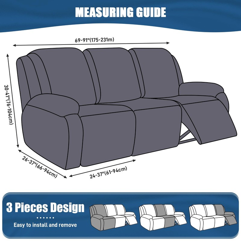 TAOCOCO Recliner Sofa Slipcover, 3 Pieces Polyester Fabric Stretch Sofa