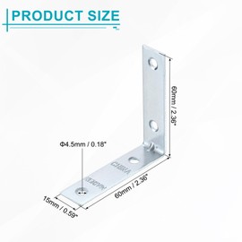 sourcing map 10 Set L Corner Bracket Corner Brace Metal Joint Right Angle Brackets Fastener with Screws for Wood Shelves, Silver, 2.36"x0.59"x2.36"