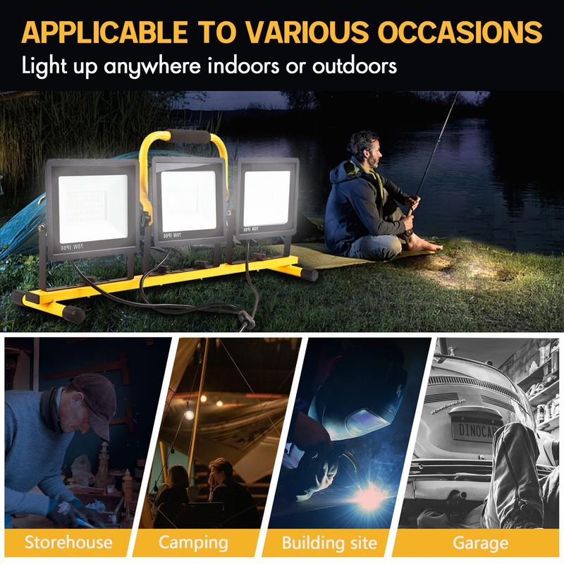 22000 Lumen Work Lights with Stand, 3 Head Portable LED