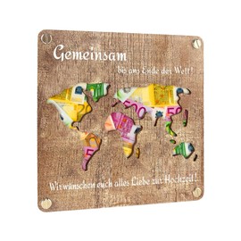 PIWOSGOL World Map Wooden Money Gift, Premium Wedding Gifts for Bride and Groom, Money Gift Wedding, Birthday Money Gift, Wood, for Happiness Gift for Birthday and Wedding