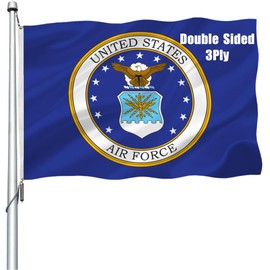 Air Force Crest Emblem Flag 3x5 Outdoor Double Sided Heavy Duty Durable Polyester 3 Ply USAF Military Flags With 2 Brass Grommets 4 Rows Stitched 3X5 FT