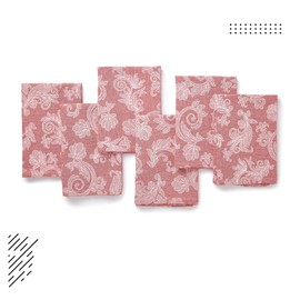 Encasa Dining Table Napkins Set of 12 I Size 45x45 cm I Floral Red Jacquard Style Print on Homespun Cotton I Fast Colours, Machine Washable