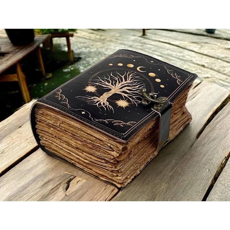 SH SHIFAA HANDICRAFT Tree of Life Grimoire leather journal, Printed