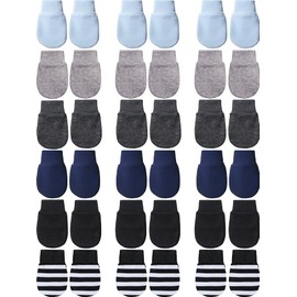 18 Pairs of Newborn Baby Mittens Infant Toddler Gloves No Scratch Mittens Cotton Gloves for 0-6 Months Baby Boys Girls (Dark Color)