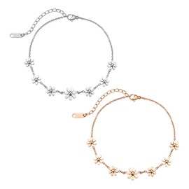 CHROMACRAFT 2 Pieces Daisy Bracelet Stainless Steel Bracelet Adjustable Bracelet Elees Simple Bracelet Women's Bracelet
