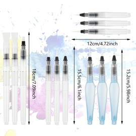 Prasacco 12 Pieces Watercolour Brush Pens, Refillable Water Brush Pens Different Size Painting Water Brushes Pen with Assorted Tips Ink and Water Brush Pens for Paints, Artists, Painting, Calligraphy