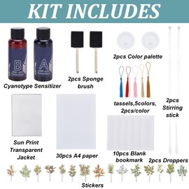 WEBEEDY 30 A4 Sheets Cyanotype Paper Leaves Sun Print Paper Kit,High Sensitive Sun Paper Nature Sun Printing Kit,Sun Art Paper Sun Print Paper for Arts Crafts Beginners DIY Projects