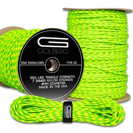 GOLBERG G 550lb Paracord – Type III – Designed for Indoor & Outdoor Use – Great for Camping, Fishing, DIY Crafts, and More!