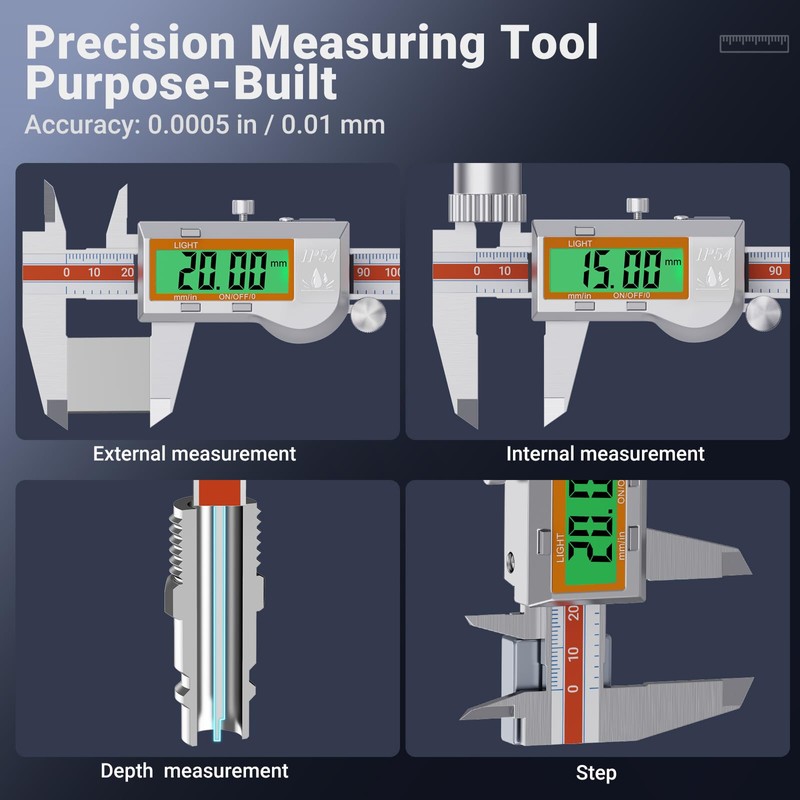 Preciva Digital Vernier Caliper,150mm Backlit Vernier Caliper, IP54 Waterproof Digital