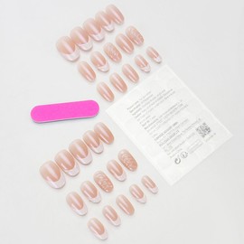 Almond Press on Nails Short Fake Nails 3D Swirl Lines Nails Press ons with Design Full Cover Glossy Stick on Nails for Women Manicure,Reusable | Artificial | Nail Sticky Tabs | Easy Apply | 24 Pcs