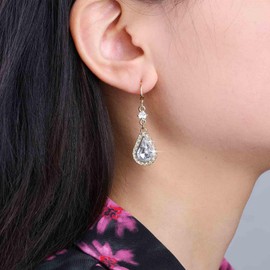 Allereya Boho Teardrop Crystal Dangle Earrings Gold Cz Huggie Hoop Earrings Pear Gemstone Drop Earrings Rhinestone Waterdrop Earrings Jewelry for Women