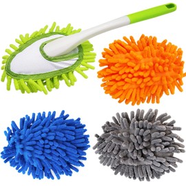 13 Inch Microfiber Feather Duster,with 4 pcs Washable Duster Head, Car Duster, Perfect for Cleaning Windows, Tables, Cars,Furniture, Walls, Fans, Screens