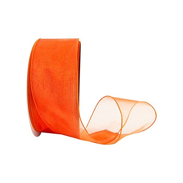 Ribbon Bazaar Wired Sheer Organza 1-1/2 inch Orange 25 Yards Ribbon