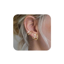 Habselikob 4 Pairs Silver Hoop Earrings for Girls Women Earrings Gold Small Hoop Earrings with Zirconia Cartilage Daith Helix Piercings Jewellery for Multiple Piercings 6/8/10/12 mm, Stainless Steel