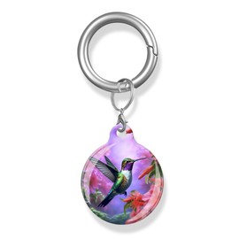 ZEKICE AirTag Holder with Anti-Scratch Protective Cover,Securely Attach to Your Keys,Bag or Pet Collar (Cute Purple Flower Bird)