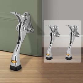 FACAICAI 2 Pack Door Stopper, Heavy Duty, Satin Nickel, 2 Items, 2 Sets, Adjustable Height, Rubber Tip, Semi-Automatic, Kickdown, Door Holder (2)