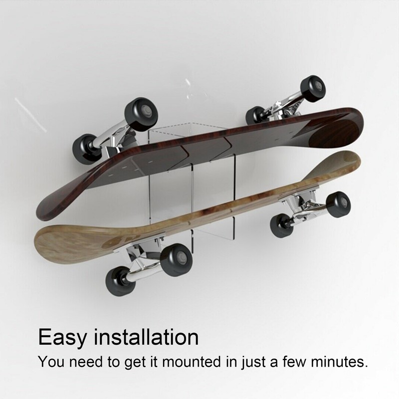 Double Skateboard Wall Hanging Brackets Longboard Display Rack Home Garage
