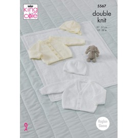 King Cole 5567 Knitting Pattern Baby Raglan Cardigans Hat Bonnet and Blanket in Comfort DK,Multicolor,12" - 20" (31cm - 51cm) Chest.