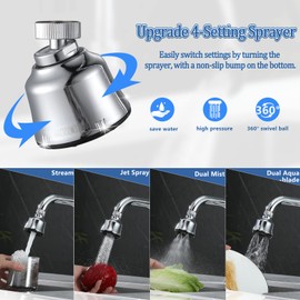 Sink Faucet Sprayer Attachment, Upgrade 4 Mode Adjustable Kitchen Faucet Head, Movable Kitchen Tap Head 360° Rotatable with Extension Hose , Anti-Splash Sink Sprayer Facuet Nozzle Head Water Saving