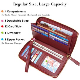 VOCUS Womens Wallet RFID Blocking Zip Around Wallet PU Leather Large Travel Long Purse Credit Card Holder with Wristlet