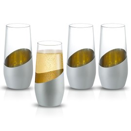 MyGift Set of 4 Modern 11 oz Silver and Gold Stemless Champagne Flutes – Elegant Wedding Party Toasting Glasses for Celebration or Home Bar