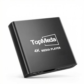 Topmeda 4K Media Player, Auto Playback, Resume, Repeat Function, Supports H.265, HEVC, VP9, Plays SD Card, USB Memory, External Hard Drive on TV, Built-In 4 GB, Large Capacity HDD, Slide Show