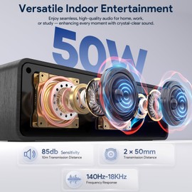 FULMINARE Bluetooth Speakers Wireless Wooden-Crafted with 50W Stereo Sound, Portable Speaker Bluetooth 5.3 for Extended Playtime, AUX&TF-Card&USB Playback, IPX5 Waterproof for Home/Outdoor/Party