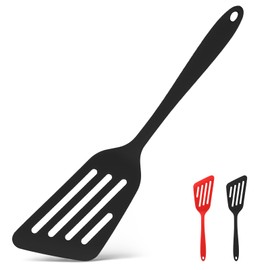 Silicone Fish Spatula, Large Versatile Slotted Flipper Turner, Heat Resistant&Non-stick Egg Turner, Kitchen Cooking Cookwares for Steak, Meat, Eggs, Pancake, Omelets, Burgers (Black)
