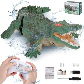 linzezon Remote Control Crocodile High Simulation RC Crocodile Boat Water Toys for Swimming Pool Lakes Bathroom, Great Gift RC Boat Alligator Toys for 6+ Year Old Boys and Girls