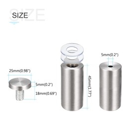 METALLIXITY Drawing Spacer Screws (25 x 52 mm) 8 Pieces Stainless Steel Advertising Screws Glass Acrylic Nails - for Picture Frame Signs Display