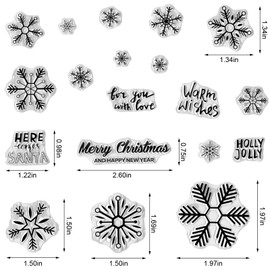 Threetols Christmas Theme Clear Silicone Stamps Decorative Xmas Theme Winter Snowflake Stamps with Sentiment Words for Xmas Card Making DIY Photo Album