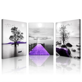 Lapremoly Purple Scenery Wall Pictures Canvas Wall Art For Bedroom Wall Decorations For Living Room Modern Office Wall Decor Black And White Wall Painting Artwork Room Home Decor 3 Piece Prints Art