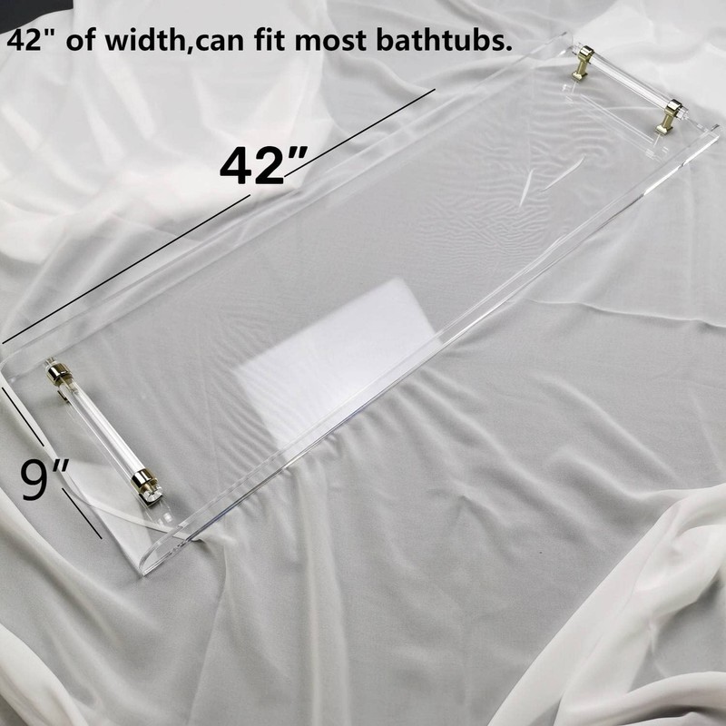 42" transaprent Bathtub Caddy with Silver Handle for Luxury Bathroom