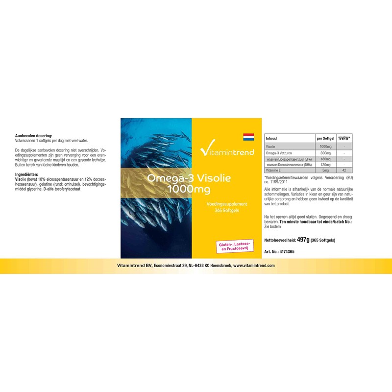 Omega-3 Fish Oil 1000 mg - 365 Softgels for 1