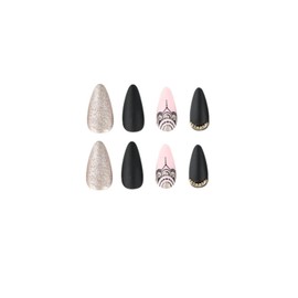 JUSTOTRY Pack of 24 Stiletto Glitter Nails for Sticking Long, Matt Black French Artificial Nails, Diamond Almond Artificial Nails, Press On Nails, Pretty Fingernails Fake Nails for Women