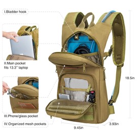 NOOLA 3L Hydration Backpack, Water Backpack with TPU Water Bladder, Tactical Hydration Pack for Men Women, Perfect Molle Water Backpack for Hiking, Biking, and Hunting, Tan