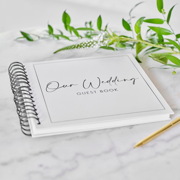 Ginger Ray Black and White Wedding Guest Book, Brown